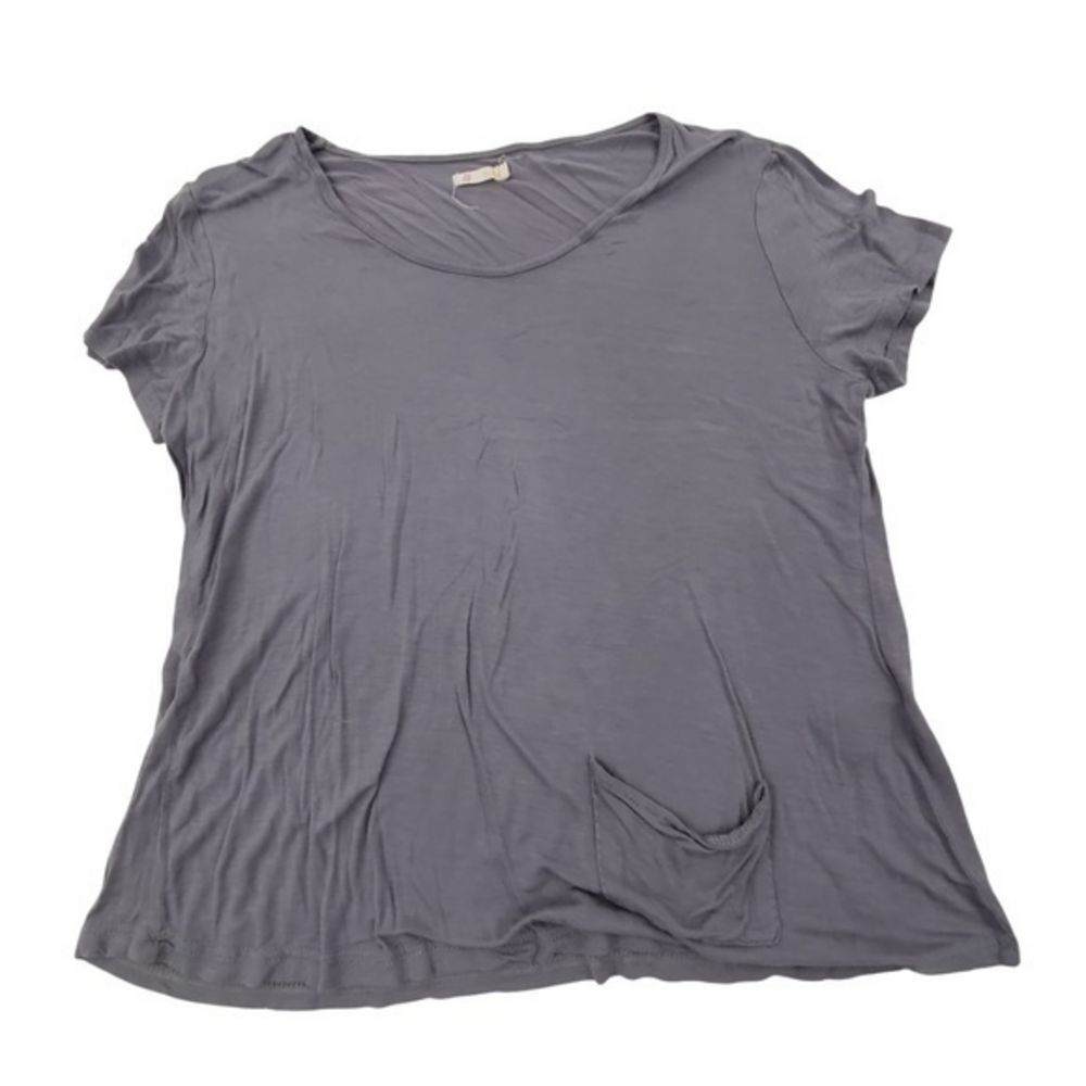 Tulle Top L Gray Purple Short Sleeve‎ Pocket Solid